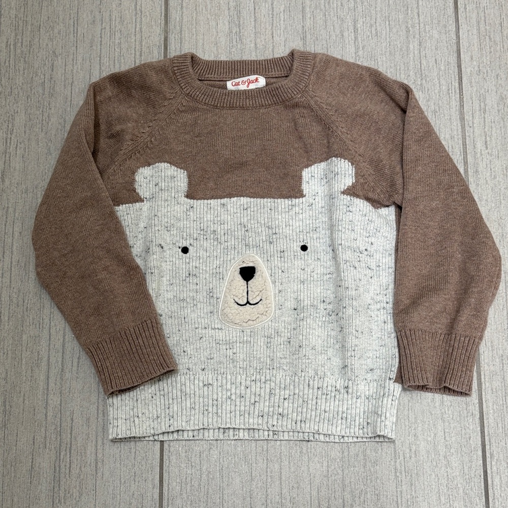 Cat & Jack Brown and Gray Bear Sweater